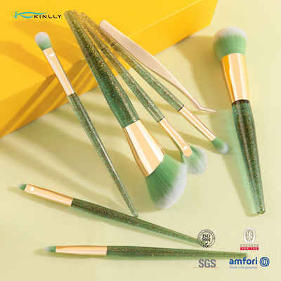 Poignée en plastique de couleur verte de brosse de lecture de maquillage de la marque de distributeur 7pcs avec des brucelles de beauté