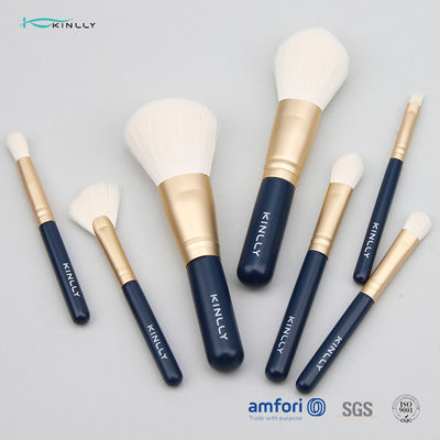 Boîte de papier Mini Makeup Brush Set de bleu marine 7PCS