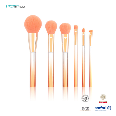 Cheveux en nylon oranges en plastique clairs de la brosse 6PCS de maquillage de voyage de poignée