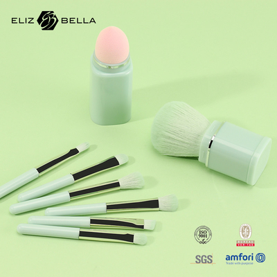 8pcs Mini maquillage brosse à manche courte brosse cosmétique maquillage synthétique cheveux brosse éponge rose avec tube de maquillage