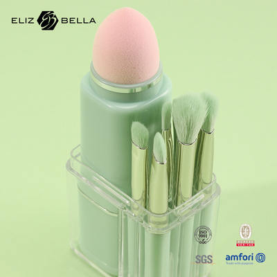 8pcs Mini maquillage brosse à manche courte brosse cosmétique maquillage synthétique cheveux brosse éponge rose avec tube de maquillage