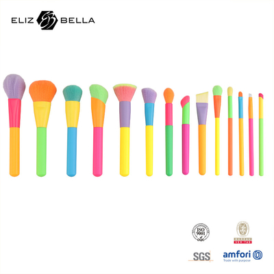 14 pièces de pinceau de maquillage personnalisé, poignée colorée et ferrule en aluminium inclus.