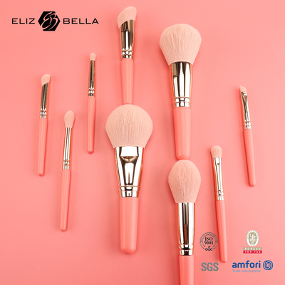 9PCS Cute Brushes de maquillage avec une poignée de bois courte 100% de cheveux synthétiques OEM