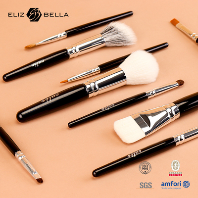 Personnalisez 9 pinceaux de maquillage avec poignée en bois noir et ferrule en aluminium