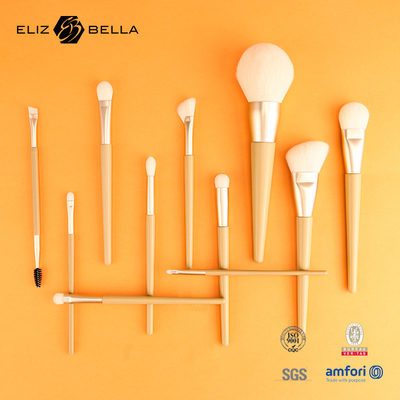 11 pièces Nice Maillot en bois brosse de maquillage de beauté Outils,Ferrule d'aluminium brosses cosmétiques,Brosses de cheveux synthétiques kits