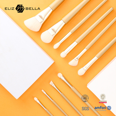 11 pièces Nice Maillot en bois brosse de maquillage de beauté Outils,Ferrule d'aluminium brosses cosmétiques,Brosses de cheveux synthétiques kits