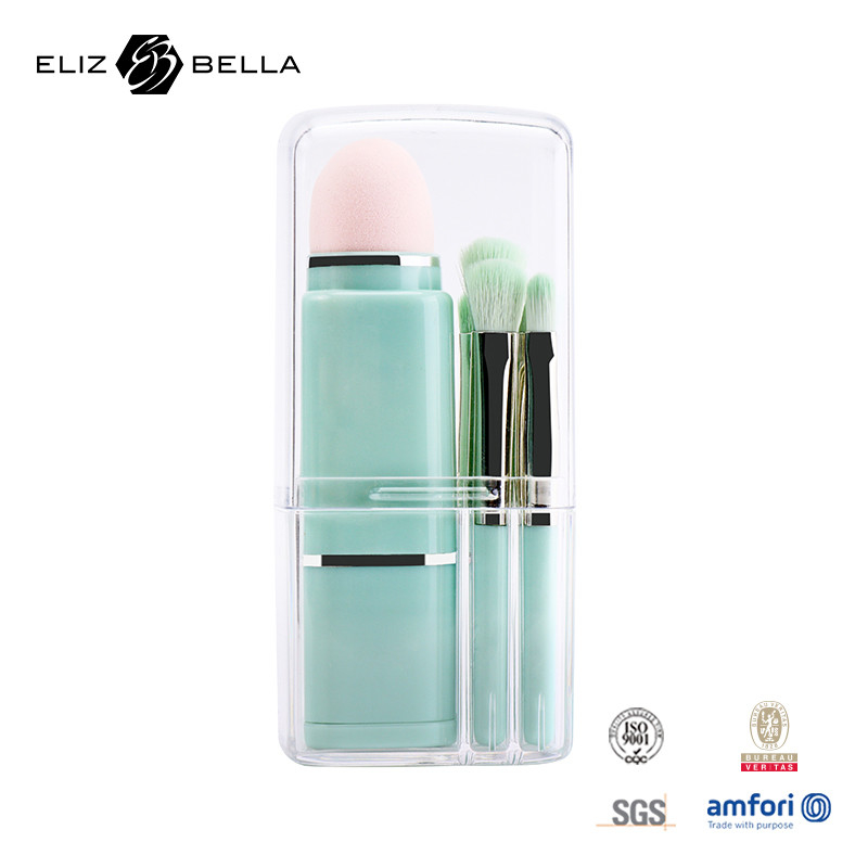 8pcs Mini maquillage brosse à manche courte brosse cosmétique maquillage synthétique cheveux brosse éponge rose avec tube de maquillage