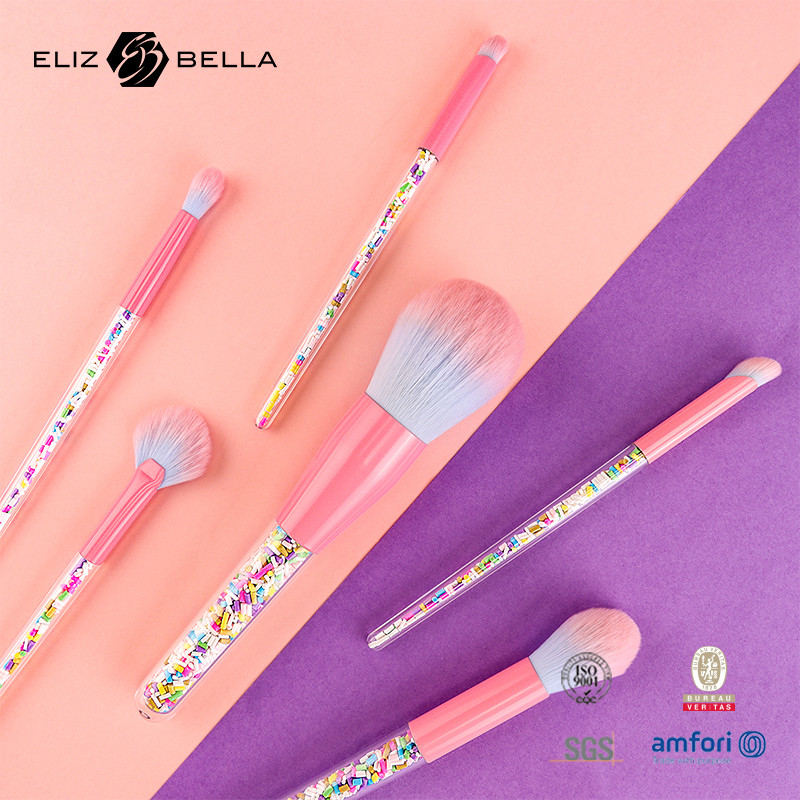 6pcs maquillage pinceau ensemble bonbons maquillage pinceau coloré transparent poignée de pinceau granulaire plastique