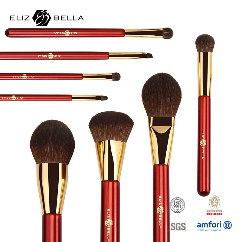 Pochoir cosmétique à poignée en bois rouge avec maquillage pour cheveux synthétiques Pochoirs à ferrule en aluminium doré