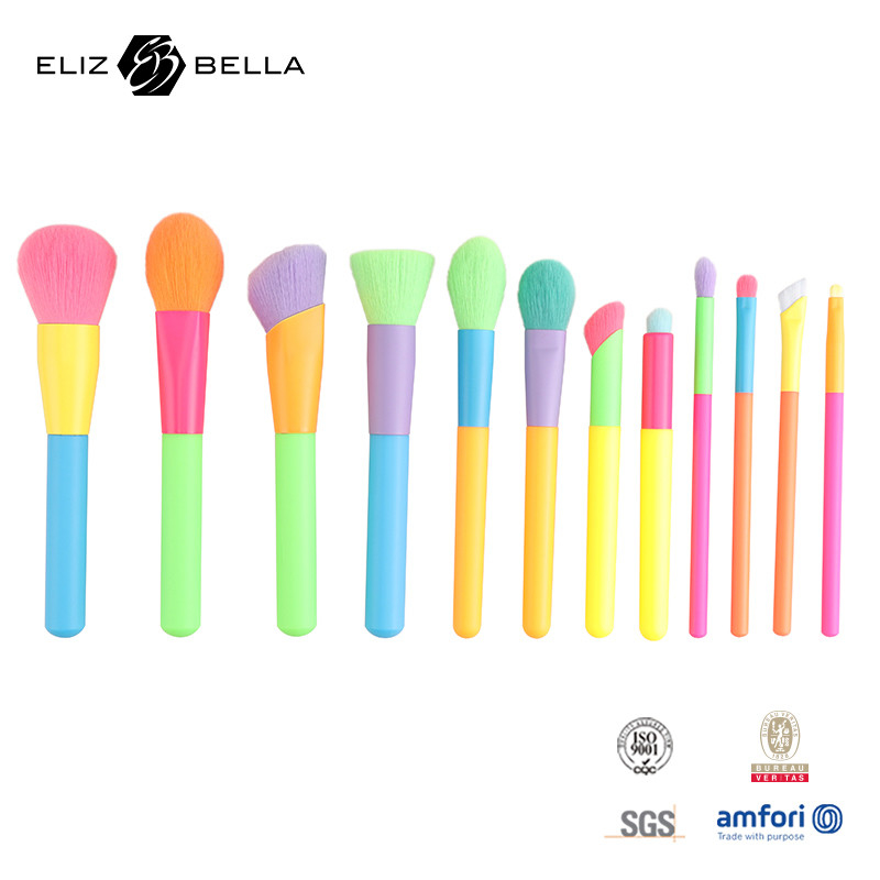 12 pièces de poignée en plastique coloré et ferrule en aluminium ensemble de pinceau de beauté