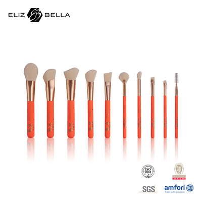 Pinceaux de maquillage en cheveux synthétiques avec manche en bois doux au toucher, brosse de maquillage à virole en aluminium or rose